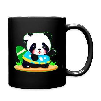 Niedlicher Panda mit Football - Tasse einfarbig - Schwarz - Rechts