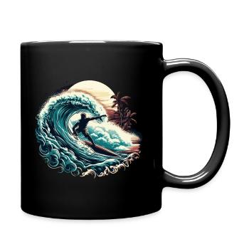Surfer dude riding a big wave - Full Colour Mug - black - Right