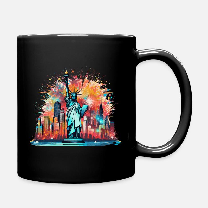Happy New Year with fireworks in New York - Full Colour Mug - black