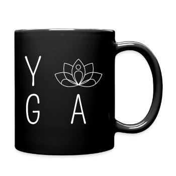 YOGA Schriftzug mit Lotusblume - Tasse einfarbig - Schwarz - Rechts