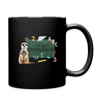 Erdmännchen Einschulung - Tasse einfarbig - Schwarz - Rechts
