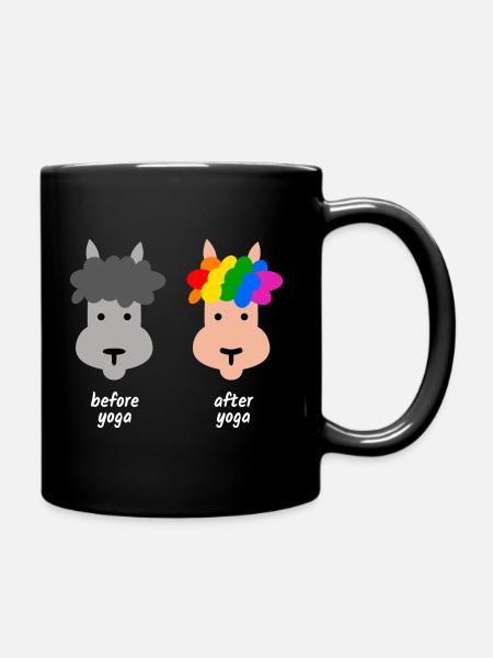 Alpaka buntes Lama Yoga - Tasse einfarbig - Schwarz