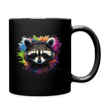 Raccoon Headphones Music Colorful Animal - Full Colour Mug - black - Right