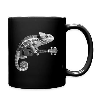 Chamäleon mit Ukulele schwarz weiß - Tasse einfarbig - Schwarz - Rechts
