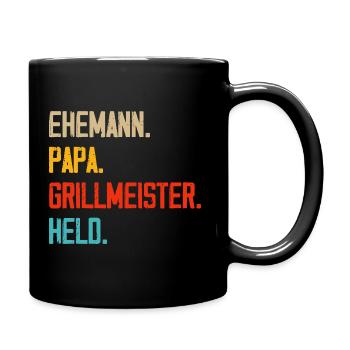 Ehemann Papa Grillmeister Held - Tasse einfarbig - Schwarz - Rechts