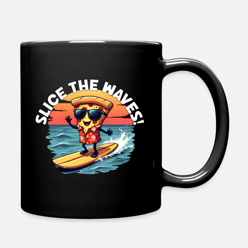 Slice the Waves - Surf Pizza Dessin animé Été - Mug uni - noir