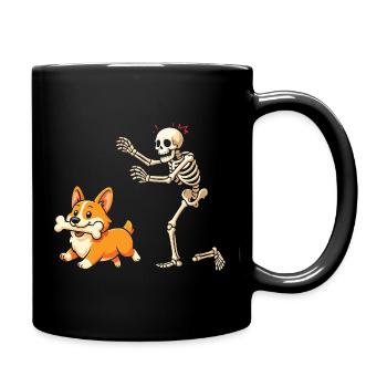 Skelett jagt Corgi-Hundehumor - Tasse einfarbig - Schwarz - Rechts