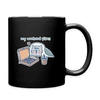 Kawaii Katze mit Pizza Design - Tasse einfarbig - Schwarz - Rechts
