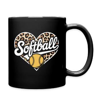 Leopard pattern softball heart design - Full Colour Mug - black - Right