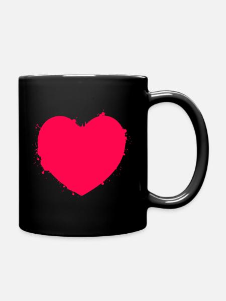 Ausdrucksstarkes Herz mit Farbspritzern - Tasse einfarbig - Schwarz