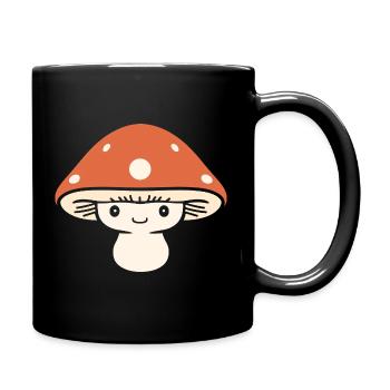Kawaii orange polka dot mushroom - Full Colour Mug - black - Right