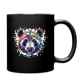 Bunter Panda Kopf Farbexplosion - Tasse einfarbig - Schwarz - Rechts