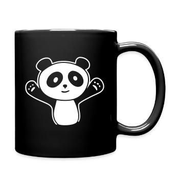 Panda Hug – Cute Kawaii Manga Cuddly Bear - Full Colour Mug - black - Right