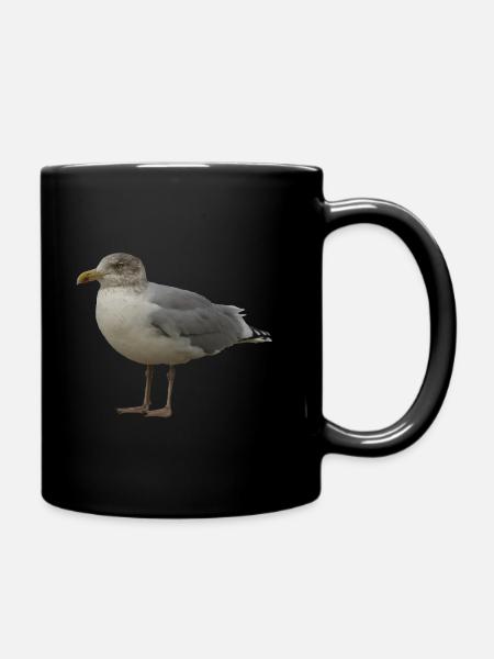 Seagull on the Beach Illustration - Full Colour Mug - black