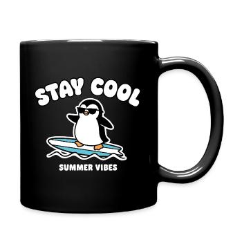 Stay Cool Penguin Surf Summer - Full Colour Mug - black - Right