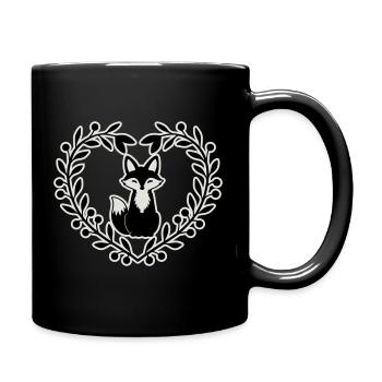 Renard mignon dans une couronne de feuilles - dessiné à la main - Mug uni - noir - Droite