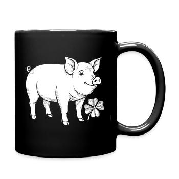Glücksschwein Kleeblatt - Tasse einfarbig - Schwarz - Rechts