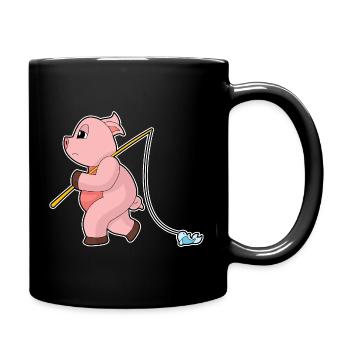 Schwein Angler Fisch Angeln - Tasse einfarbig - Schwarz - Rechts