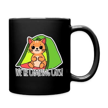Wir sind camping Cats! Niedliche Katzen im Zelt - Tasse einfarbig - Schwarz - Rechts