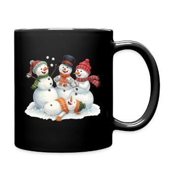Four laughing snowmen having a snowball fight - Full Colour Mug - black - Right