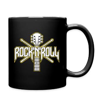 Rocknroll-Gitarre und Drumsticks-Emblem - Tasse einfarbig - Schwarz - Rechts