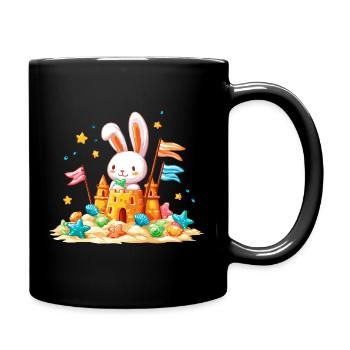 Häschen am Strand Sandkasten - Tasse einfarbig - Schwarz - Rechts