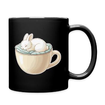 Sleeping rabbit in a cup - Full Colour Mug - black - Right