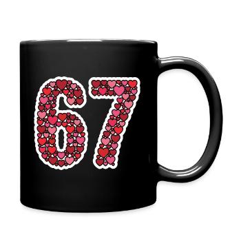 67 Made of Hearts niedliche Liebeszahl - Tasse einfarbig - Schwarz - Rechts