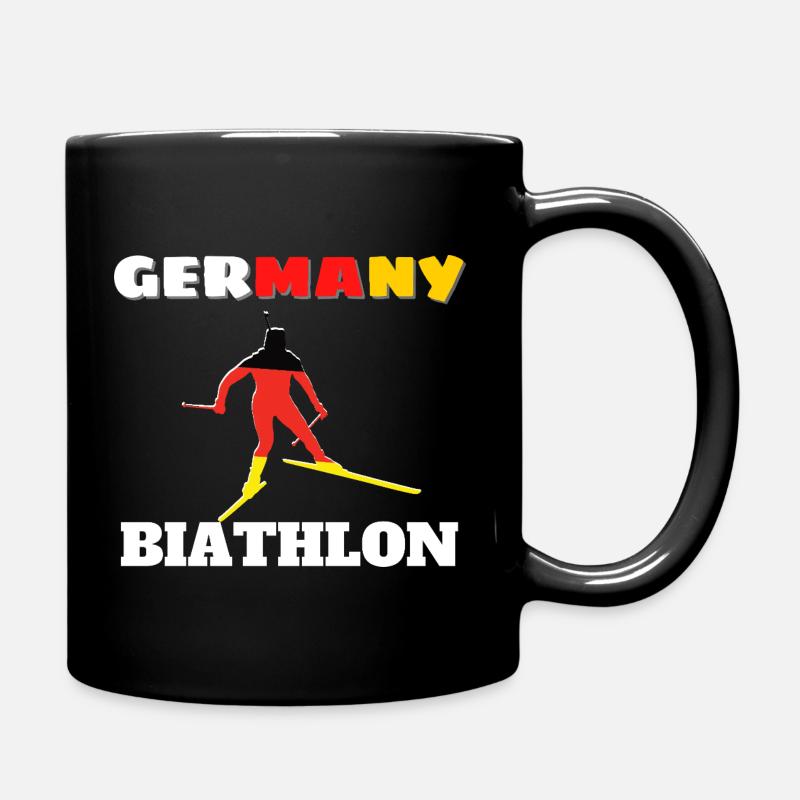 Biathlete silhouette with German flag - Full Colour Mug - black