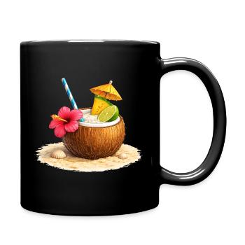 Tropischer Cocktail in der Kokosnuss am Strand  - Mug uni - noir - Droite