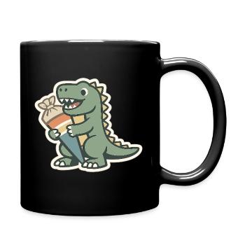 Dino Einschulung Personalisierbar Name Schule - Tasse einfarbig - Schwarz - Rechts