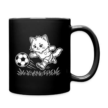 Fußball Kawaii Katze - Tasse einfarbig - Schwarz - Rechts