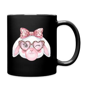 Leopardgläser Ostern Häschen mit Rosa Schleife - Tasse einfarbig - Schwarz - Rechts