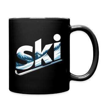 Ski Bergpanorama Typo Design - Tasse einfarbig - Schwarz - Rechts
