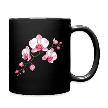 Orchidee Blütenzweig Illustration Florales Motiv - Tasse einfarbig - Schwarz - Rechts