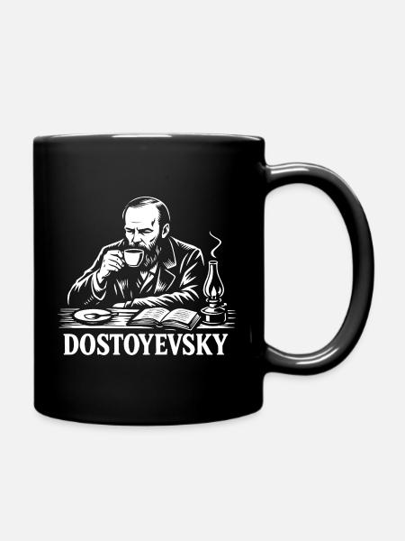 Dostojewski beim Kaffeeporträt - Tasse einfarbig - Schwarz