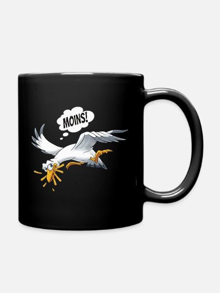 Lustige Möwe Stiehlt Pommes Am Strand - Tasse einfarbig - Schwarz