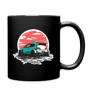 Teal Rally Car Sonnenuntergangs-Sketch - Tasse einfarbig - Schwarz - Rechts