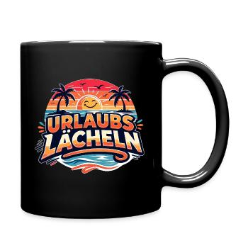 URLAUBS LÄCHELN Strand Retro Sommermotiv - Tasse einfarbig - Schwarz - Rechts