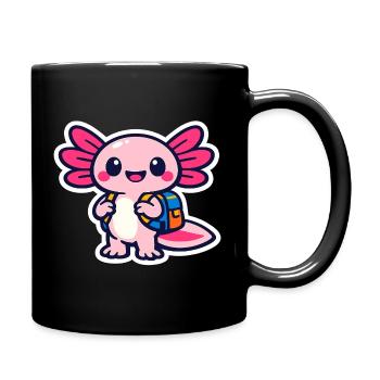 Kawaii wing hero with backpack axolotl - Full Colour Mug - black - Right