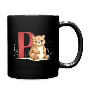 Bear with letter P - Full Colour Mug - black - Right