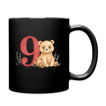 Ours aquarelle avec le numéro 9 - Mug uni - noir - Droite