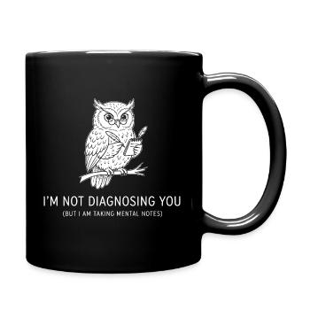 Psychology Humor: Owl Takes Mental Notes - Full Colour Mug - black - Right