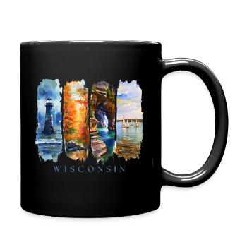 Wisconsin Travel – Great Lakes & Lighthouse - Tasse einfarbig - Schwarz - Rechts