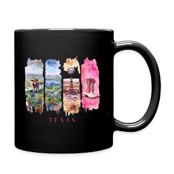 Texas Travel – Longhorn & Cowboy Spirit - Full Colour Mug - black - Right