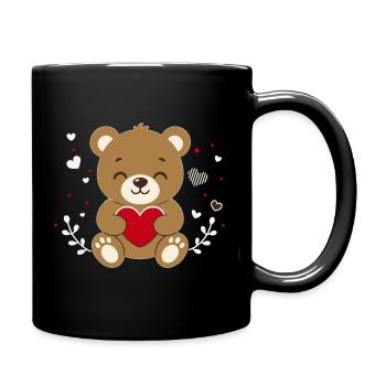 Cute Teddy Bear with Heart Kawaii Motif - Full Colour Mug - black - Right