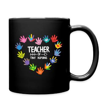 Lehrer des Handabdruckkreises winziger Menschen - Tasse einfarbig - Schwarz - Rechts