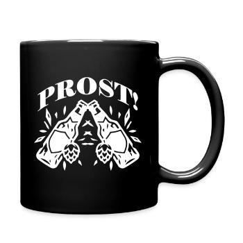 Prost Bierflasche Bier Anstoßen - Tasse einfarbig - Schwarz - Rechts
