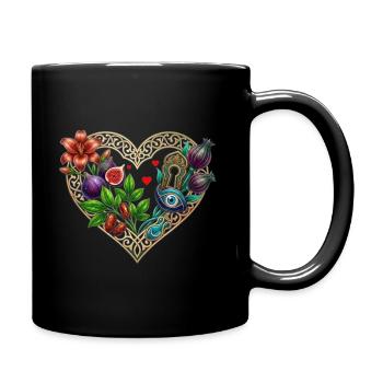 Secret of the Mystic Heart - Golden and Botanical Art - Full Colour Mug - black - Right