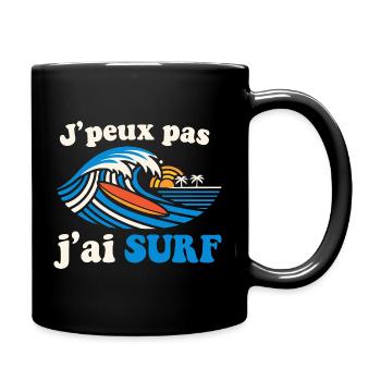 Surf rétro: vague, plage et palmier - Mug uni - noir - Droite